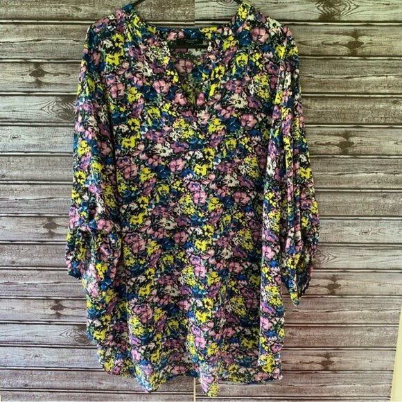T Tahari Women's V-Neck Floral‎ Print Top Blouse Size 2X - Picture 1 of 7